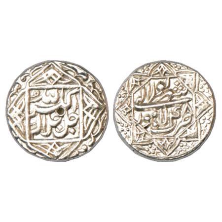 Akbar (1556-1605 AD), Silver Rupee, Lahore Mint, Shahrewar 48, legend within 4 pointed sta
