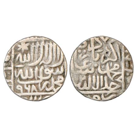 Akbar (1556-1605 AD), Silver Rupee, Qannauj (partly visible) Mint, AH 968. Liddle Akbar S1