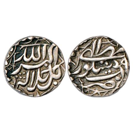 Akbar (1556-1605 AD), Silver Rupee, Sitpur Mint, Mihr 49 (4 Retrograde), KM 93.18. Nice St