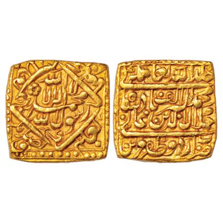 Akbar (1556-1605 AD), Gold Heavy Mohur, 12.13g, Urdu Zafar Qarin Mint, AH Alf (1000), KM 1