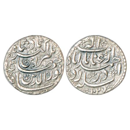 Jahangir (1605-1627 AD), Silver Rupee, Ahmadabad Mint, 'Inayat' Couplet, AH 1027/RY 13, KM