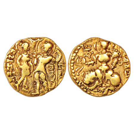 Gupta Empire, Samudra Gupta (350-375 AD), Gold Dinar, 'King and Queen' type, 'Mint II' or 