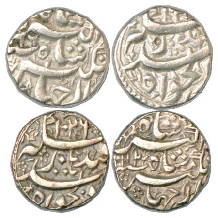 Jahangir (1605-1627 AD), Silver Rupee (2), Qandhar Mint, AH 1026/RY 12 and AH 102x/RY 16, 
