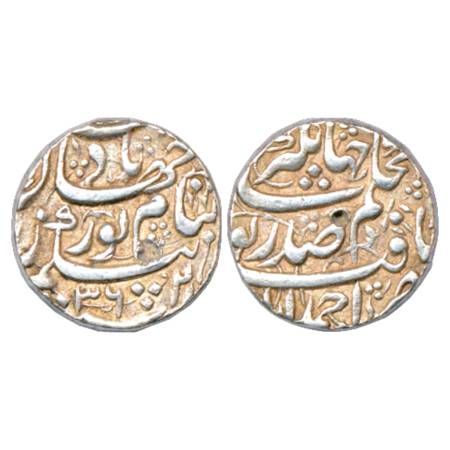 Jahangir with the name of Noor Jahan, Silver Rupee, Ahmadabad Mint, AH (1)036/RY 21, KM 16