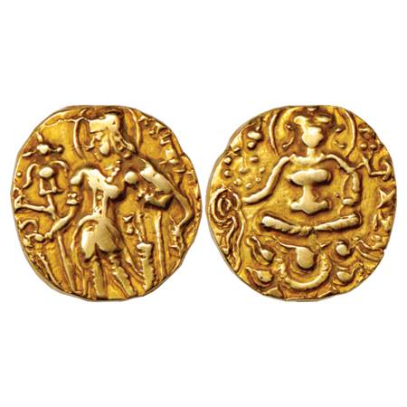 Gupta Empire, Skanda Gupta (450-480 AD), Gold Dinar, 'Archer' type, 9.10g. Obv: Nimbate ki