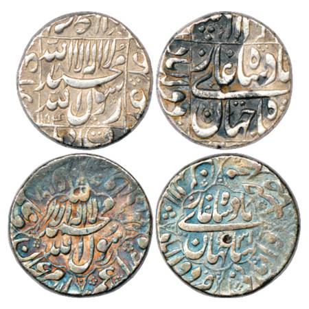 Shah Jahan (1628-1658 AD), Silver Rupee (2), Daultabad Mint, AH 1054/RY 18, KM 235.10 and 