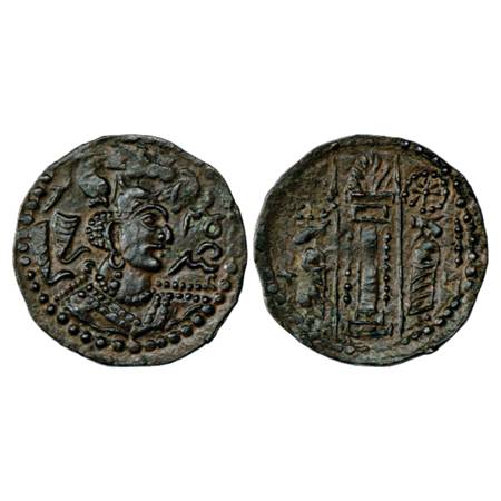 Nezak Huns, Napki Malek (500-600 AD), Copper Drachm, MAC 1507-1508, 3.70g. Obv: Bust of ru