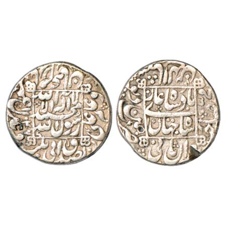 Shah Jahan (1627-1658 AD), Silver Rupee, 'Square areas' type, Patan Deo Mint, AH 1047/RY 1