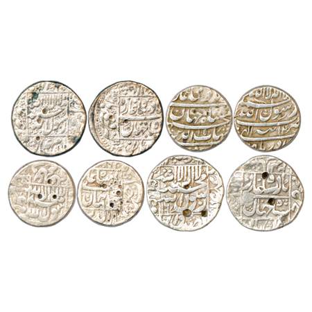 Shah Jahan (1628-1658 AD), Silver Rupee (4), (a) Qandhar Mint, AH 1042/RY 5, KM 235.22, (b