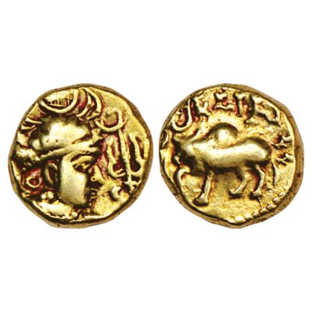 White Huns or Hephthalites in India, Mihirakula (515-535 AD), Gold Dinar, 7.07g. Obv: Bust