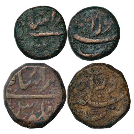 Murad Bakhsh (1658 AD), Copper (2), Surat Mint, Dam, 20.47g, RY Ahd, KM 269.1 and ½ Dam, 9