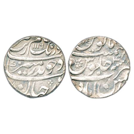 Aurangzeb (1658-1707 AD), Silver Rupee, Ahsanabad Mint, AH 1116/RY 48, KM 300.4. Very Fine
