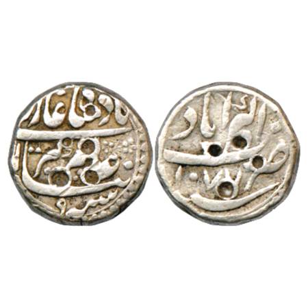 Aurangzeb (1658-1707 AD), Silver ½ Rupee Nisar, 5.63g. Akbarabad Mint, AH 1077/RY 9, KM 30