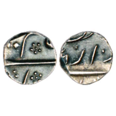 Aurangzeb (1658-1707 AD), Silver 1/16 Rupee, 0.70g, Dar ul-Zafar Bijapur Mint (by style), 