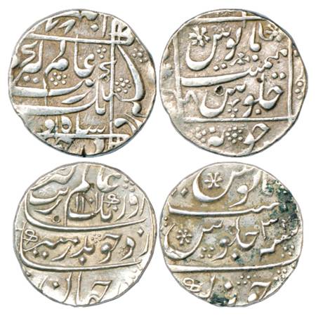 Aurangzeb (1658-1707 AD), Silver Rupee (2), Junagadh Mint, AH 1078, KM 301.2 and AH 1101/R