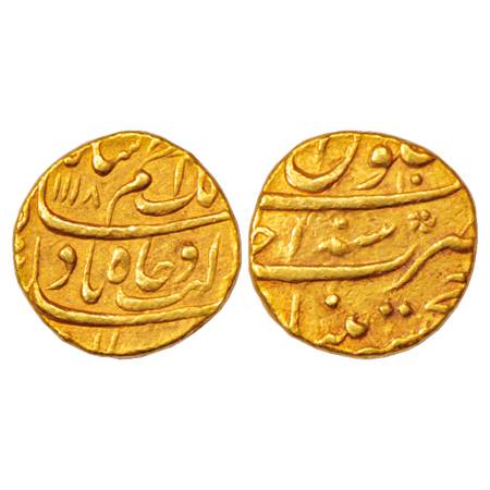 Azam Shah (1707 AD), Gold Mohur, 10.88g. Khujista Bunyad Mint, 'Ba-Daulat Wa Jah' Couplet,