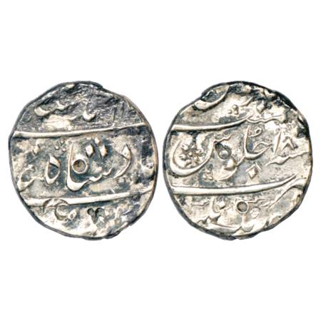 Muhammad Shah (1719-1748 AD), Silver Rupee, Aurangnagar Mint, RY 18, KM 436.9. Lead adhesi