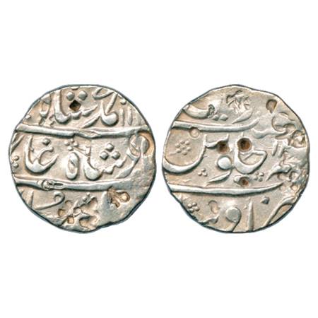 Muhammad Shah (1719-1748 AD), Silver Rupee, Ausa Mint, RY 12, KM 436.10. Multiple Shroff m