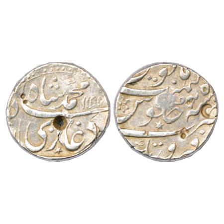 Muhammad Shah (1719-1748 AD), Silver Rupee, Firoznagar Mint, AH 1154/RY 25, 436.71. Very F
