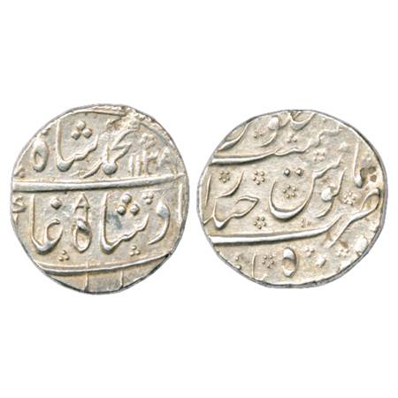 Muhammad Shah (1719-1748 AD), Silver Rupee, Farkhanda Bunyad Hyderabad Mint, AH 1139/RY 9,