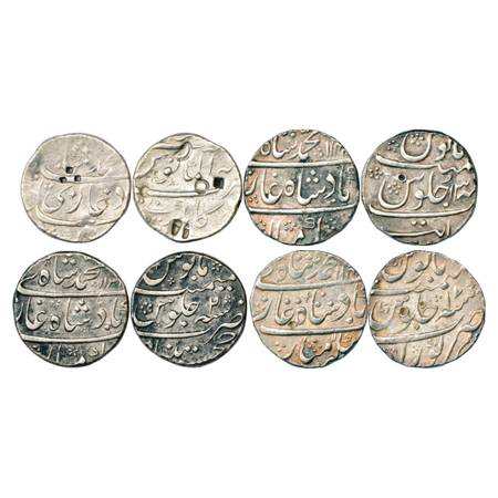 Muhammad Shah (1719-1748 AD), Silver Rupee (4), 1x Kankurti Mint, 1x Khambayat Mint, AH 11