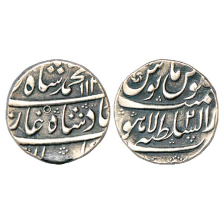 Muhammad Shah (1719-1748 AD), Silver Rupee, Dar us-Sultanat Lahore Mint, AH 113x/RY 2, KM 