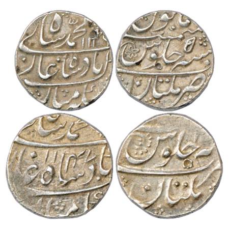 Muhammad Shah (1719-1748 AD), Silver Rupee (2), Multan Mint, AH 1136/RY 5 and AH 1147/RY 1