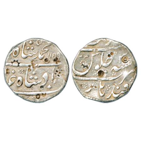 Muhammad Shah (1719-1748 AD), Silver Rupee, Qandhar (Deccan) (fully visible) Mint, AH 1159