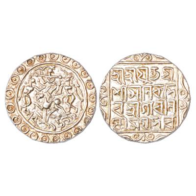 Tripura, Yaso Manikya (2nd reign 1600-1618 AD), Silver Tanka, SE 1522, 10.58g. Obv: Krishn