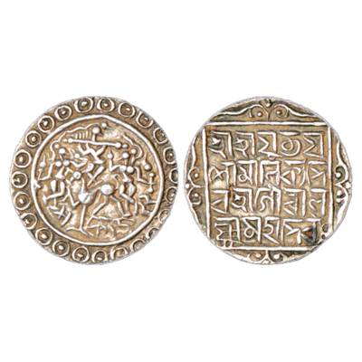 Tripura, Yaso Manikya (2nd reign 1600-1618 AD), Silver Tanka, SE 1522, 10.65g. Obv: Krishn