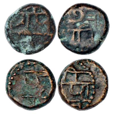 Maratha Confederacy, Copper Cash Coins (2), in the name of Chhatrapati Shivaji (1674-1680 