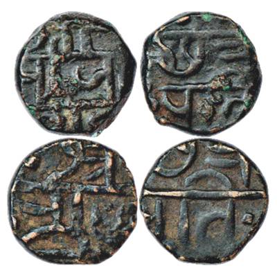 Maratha Confederacy, light weight Copper 'Shivarai' Paisa (2), in the name of Chhatrapati 