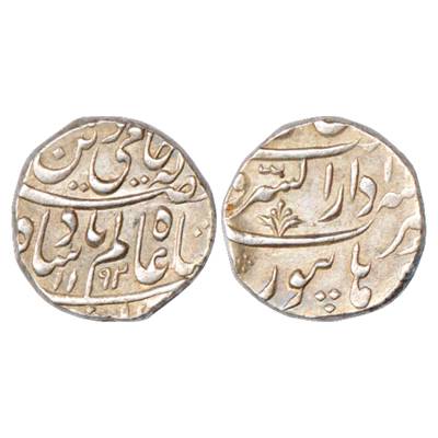 Maratha Confederacy, Silver Rupee, Burhanpur Mint, in the name of Shah Alam II, floral spr