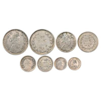 Baroda, Sayaji Rao III (1875-1938 AD), Set of 4 Silver Coins, Rupee, VS 1948, ½ Rupee, VS 
