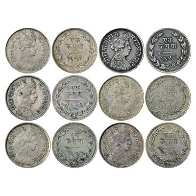 Baroda, Sayaji Rao III (1875-1938 AD), Silver Rupee (6), Portrait bust of Sayaji Rao III, 