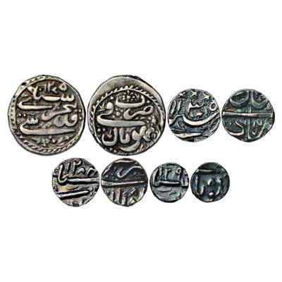 Bhopal, Set of 4 Silver Coins, Bhopal Mint, 1 Rupee, AH 1275, ½ Rupee, 130x/RY 16, ¼ Rupee