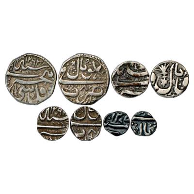 Bhopal, Set of 4 Silver Coins, Bhopal Mint, 1 Rupee, AH 1293/RY 8, ½ Rupee, ND, ¼ Rupee AH