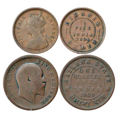 A group of 2 Copper Coins, 1 x Bikanir Copper ½ Pice, AD 1894, KM 70 and 1 x Sailana, Copp