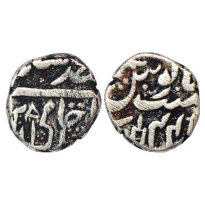 Bindraban, Silver ¼ Rupee, 2.62g, in the name of Shah Alam II. Obv: 'Umbrella' mint-mark. 