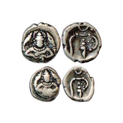 Cochin, Silver Coin (2), 2 Puttun and 1 Puttun, Obv: Half bust of Shiva facing front with 