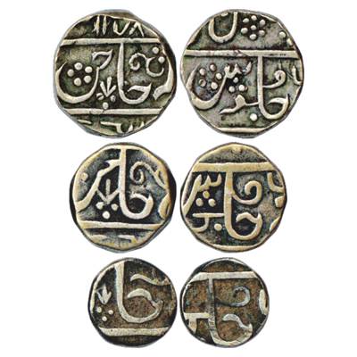 Datia, Raja Shahi series, Set of 3 Silver Coins, Rupee, AH 1178/RY 6, ½ Rupee and ¼ Rupee 