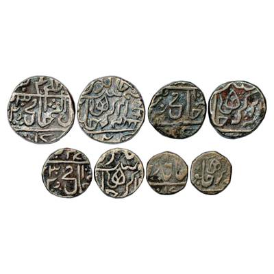 Gwalior, Daulat Rao Sindhia (1794-1827 AD), Narwar Mint, Set of 4 Silver Coins, in the nam