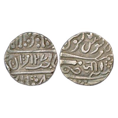 Gwalior, Jayaji Rao (1843-1886 AD), Silver Rupee, Sheopur Mint, in the name of Muhammad Ak