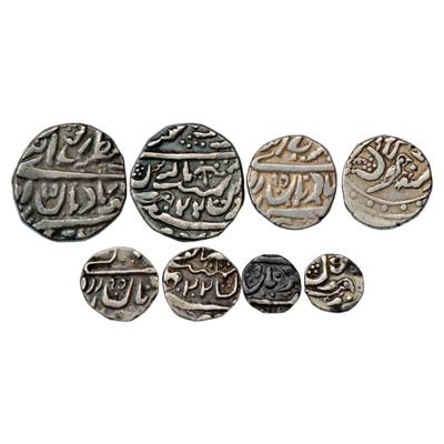 Jaisalmir, Ranjit Singh (1846-1864 AD), Set of 4 Silver Coins, Rupee,1/2 Rupee, ¼ Rupee, a