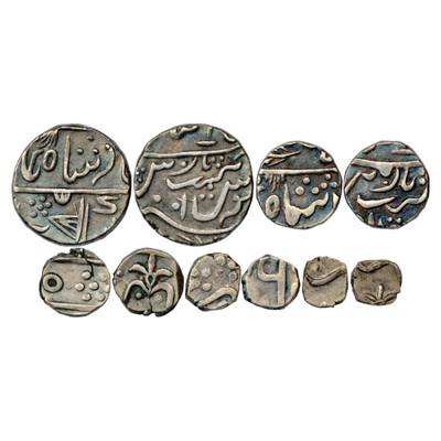 Mewar-Udaipur, Set of 5 Silver Coins, Rupee, ½ Rupee, Chitor Mint, ND (1760-1850 AD) and, 
