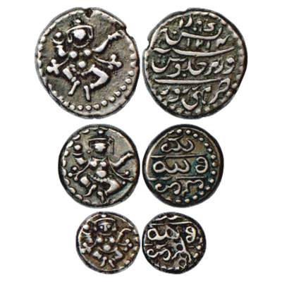 Mysore, Dewan Purnaiya regent of Krishnaraja Wodeyar (1799-1810 AD), Silver Coins (3), Mys