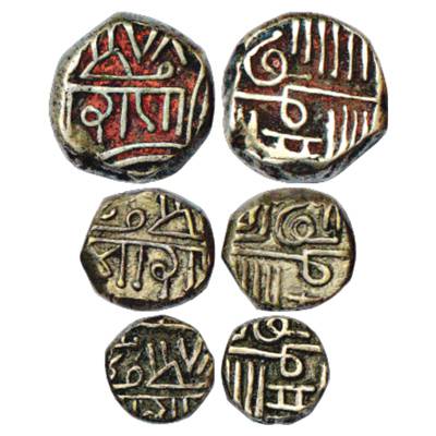 Porbandar, Silver Coins (3), Kori, ½ Kori and ¼ Kori, in the name of Muzaffar Shah II of G