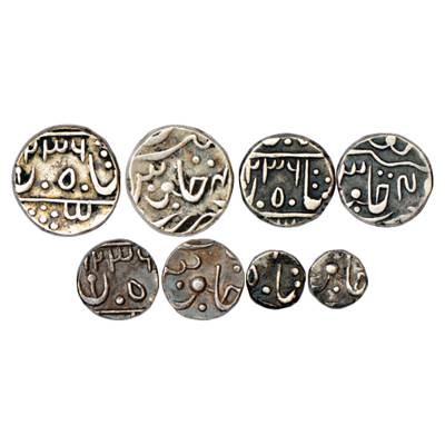 Partabgarh, Dulep Singh (1825-1864 AD), Set of 4 Silver Coins, Rupee, ½ Rupee, ¼ Rupee and