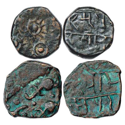 Rampur (Sunt Rampur), Copper Paisa (2), ND (1880-1920 AD), Solar symbols and two sword typ