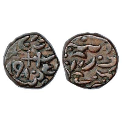 Sirohi, Sheo Singh (1816-1862 AD), Copper ¼ Anna, 10.58g, VS 1910 (AD 1953), Scimitar on o